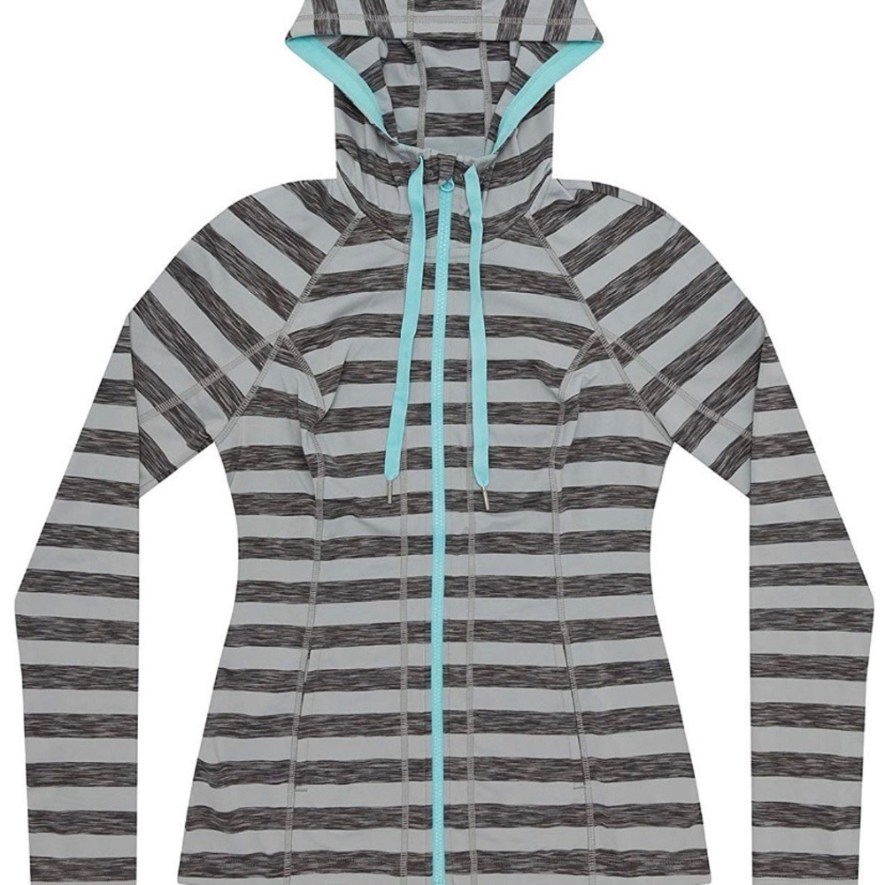 Lukka Athletic Gray Black‎ Turquoise Trim Full Zip Up Hoodie Size Large